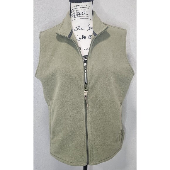 Woolrich Women's Sleeveless Fleece Full Zip Vest Aloe Green Size Large Pockets - Picture 2 of 10